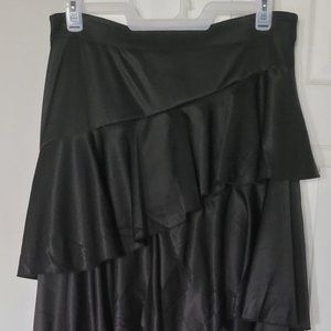 Black satin ruffled skirt